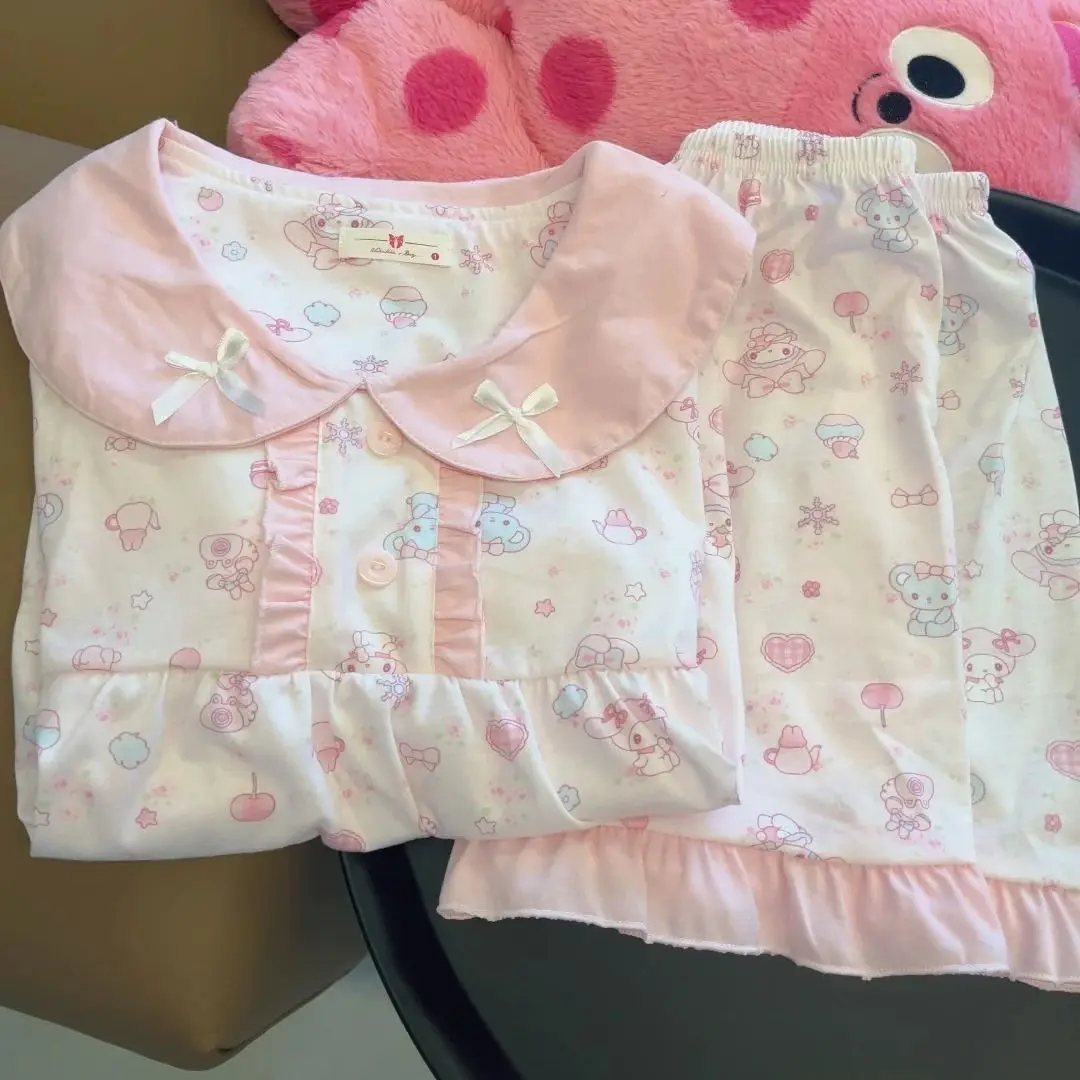 

Sanrio Hello Kitty Sexy Women's Nightwear Set Kawaii Cartoon Summer Sleepwear Short Sleeve Shorts Sleeping Pajamas Home Suit New