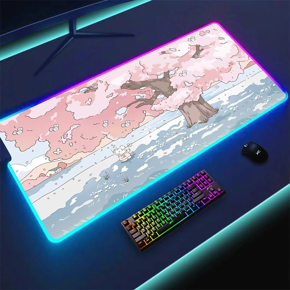 Alfombrilla de ratón RGB personalizada con muñeco de conejo, cerradura LED negra con retroiluminación, alfombrilla de ratón para teclado de ordenador, alfombrilla de escritorio antideslizante de goma XL