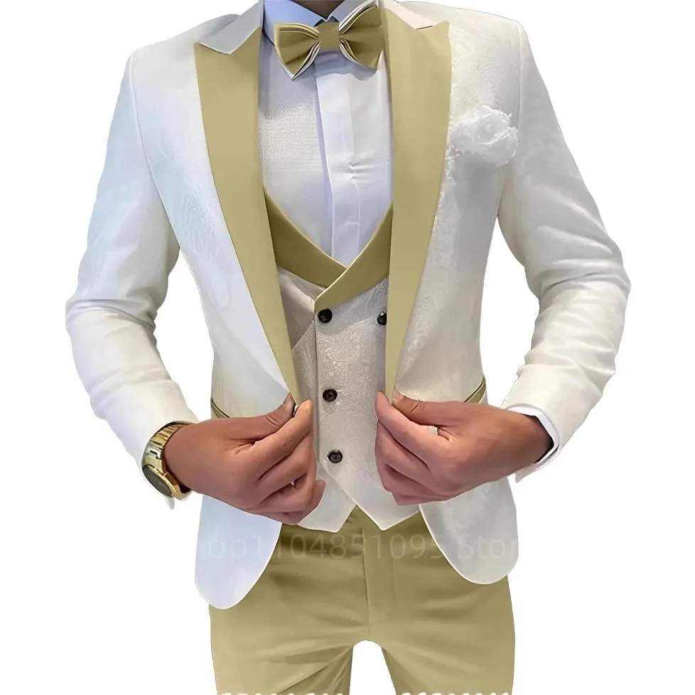 

Jacquard Men's Suits Regular Fit 3 Pieces Blazer+Vests+Pants Double Breasted Vest Prom Tuxedos Business Set Wedding Men Clothes