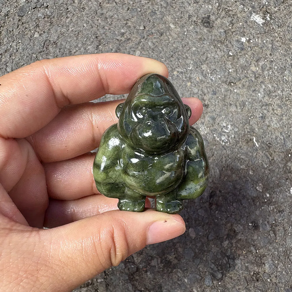 Custom Natural Xiuyan Jade Gorilla Figurine - 5cm Polished Gemstone Wild Animal Sculpture for Reiki Healing & Display