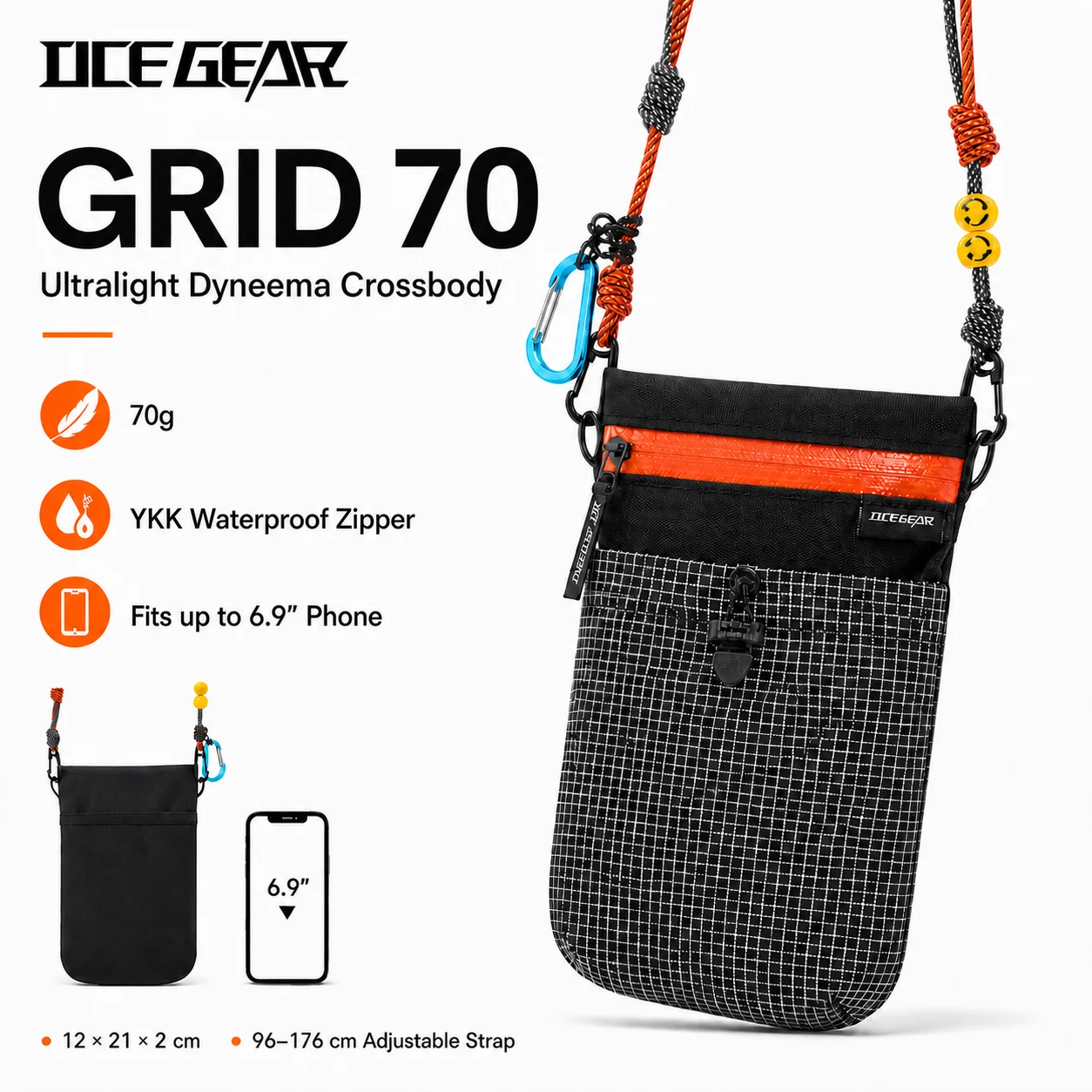 Dyneema Waterproof Phone Bag YKK Zipper Ultralight 75g Hiking Crossbody Pouch Anti-tear Shoulder Sacoche Bag for Men Women