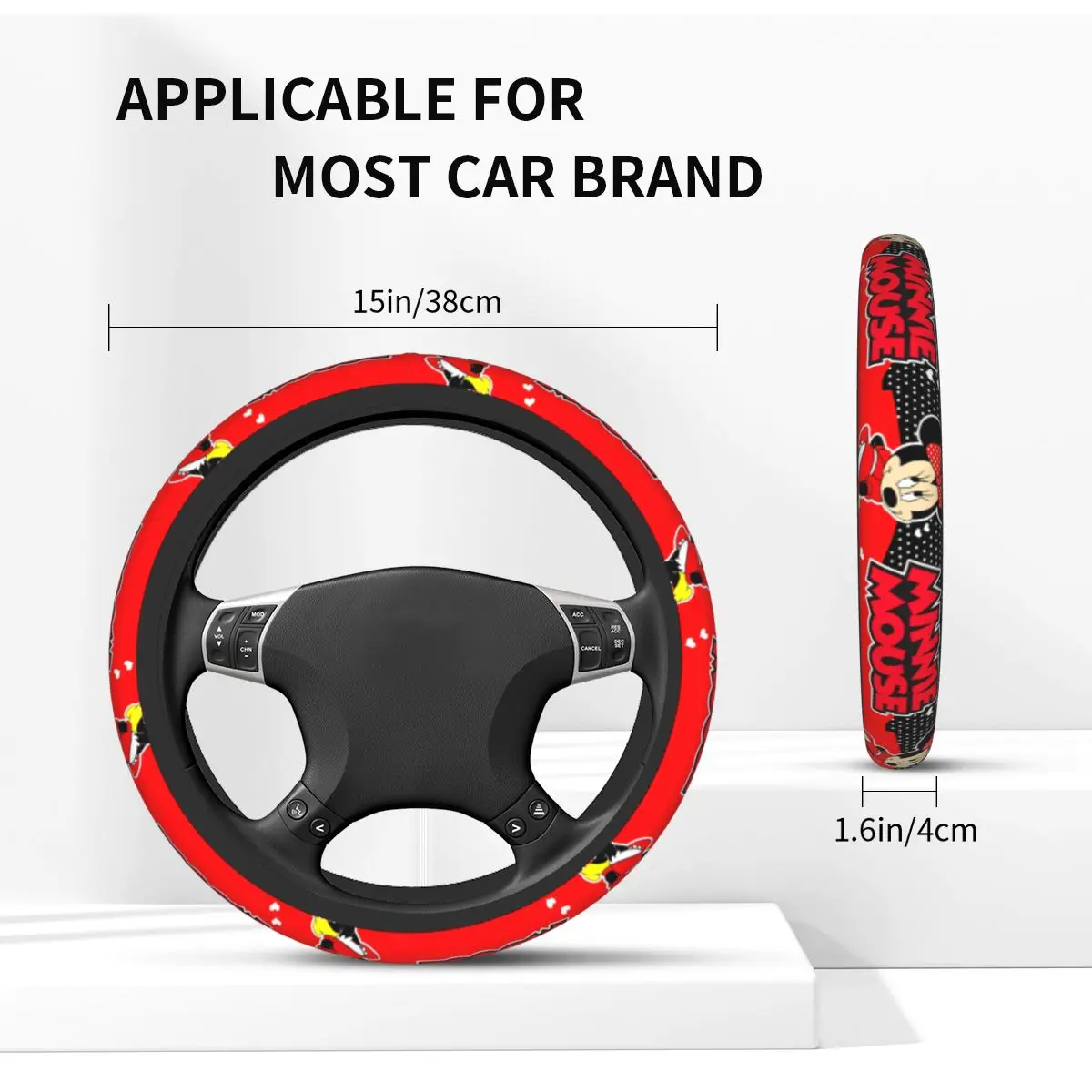 38cm Car Steering Wheel Covers Mickey Mouse Minnie Elastic Braid On The Steering Wheel Cover Car-styling Car Accessories