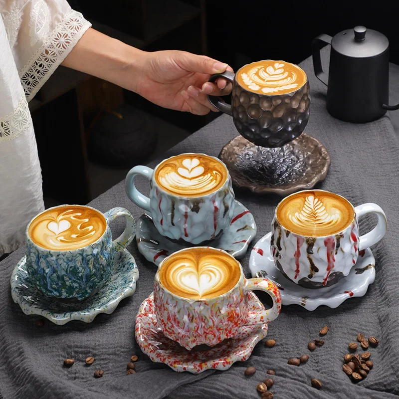 

Hammer Patterned Coffee Cup and Plate Japanese Coarse Pottery Mug Ceramic Tea Cup Water Cup Coffee Cup