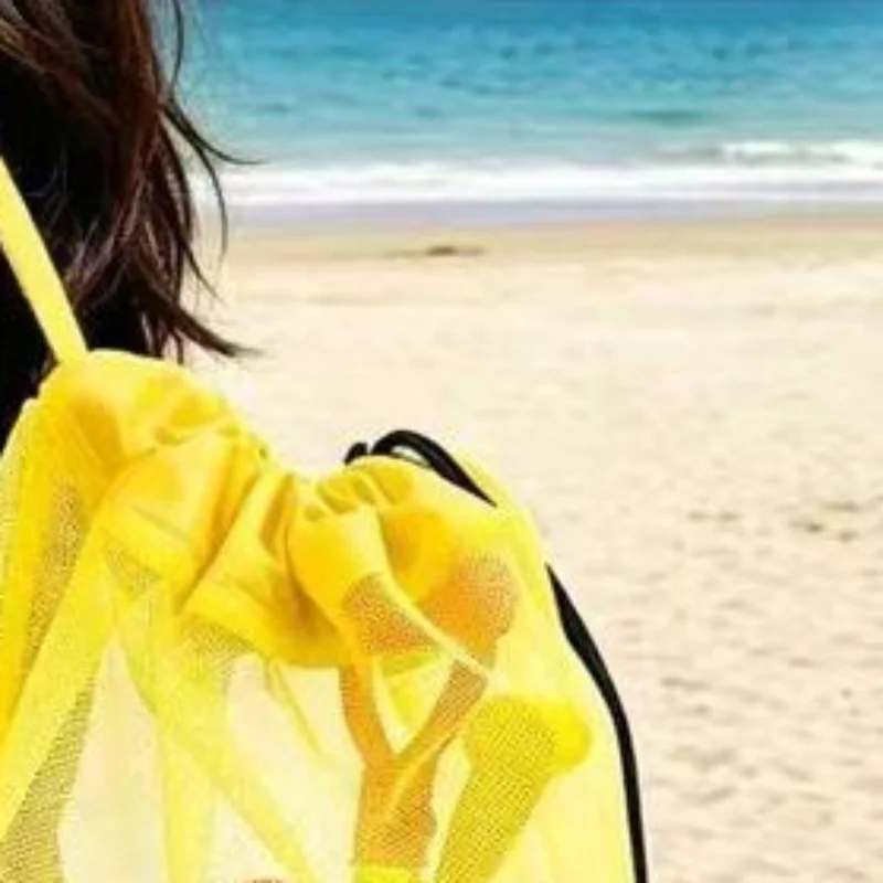 Sac de plage en filet portable grande capacité, respirant et pliable, 1 pièce, pour jouets de plage pour enfants et fêtes à la piscine