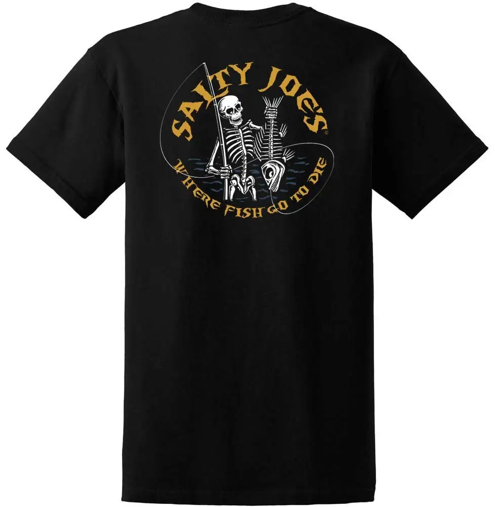 Joe's USA Salty  Mens Fishin' Bones Logo Heavyweight T-Shirt-Tall-2XLT-Black/cAnime Graphic T-shirts for Men Clothing Women