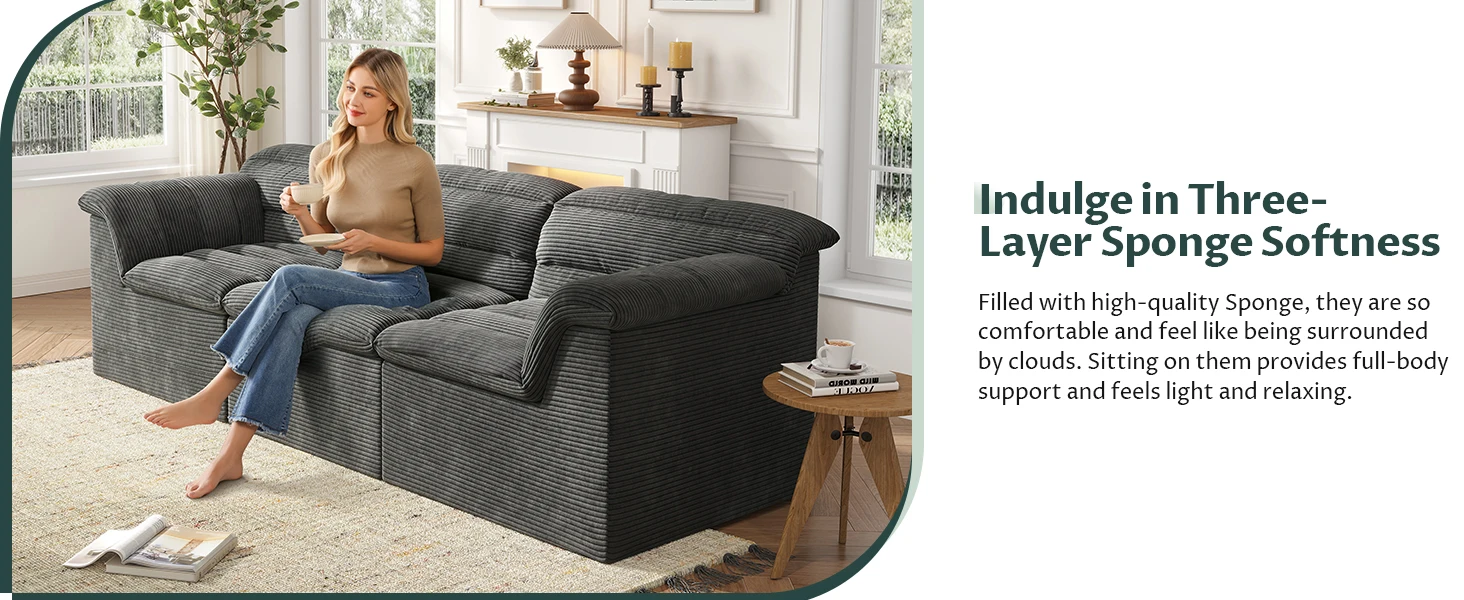 modular sectional sofa couch L-shaped comfy sofa cloud sectional couch modern corduroy sofa