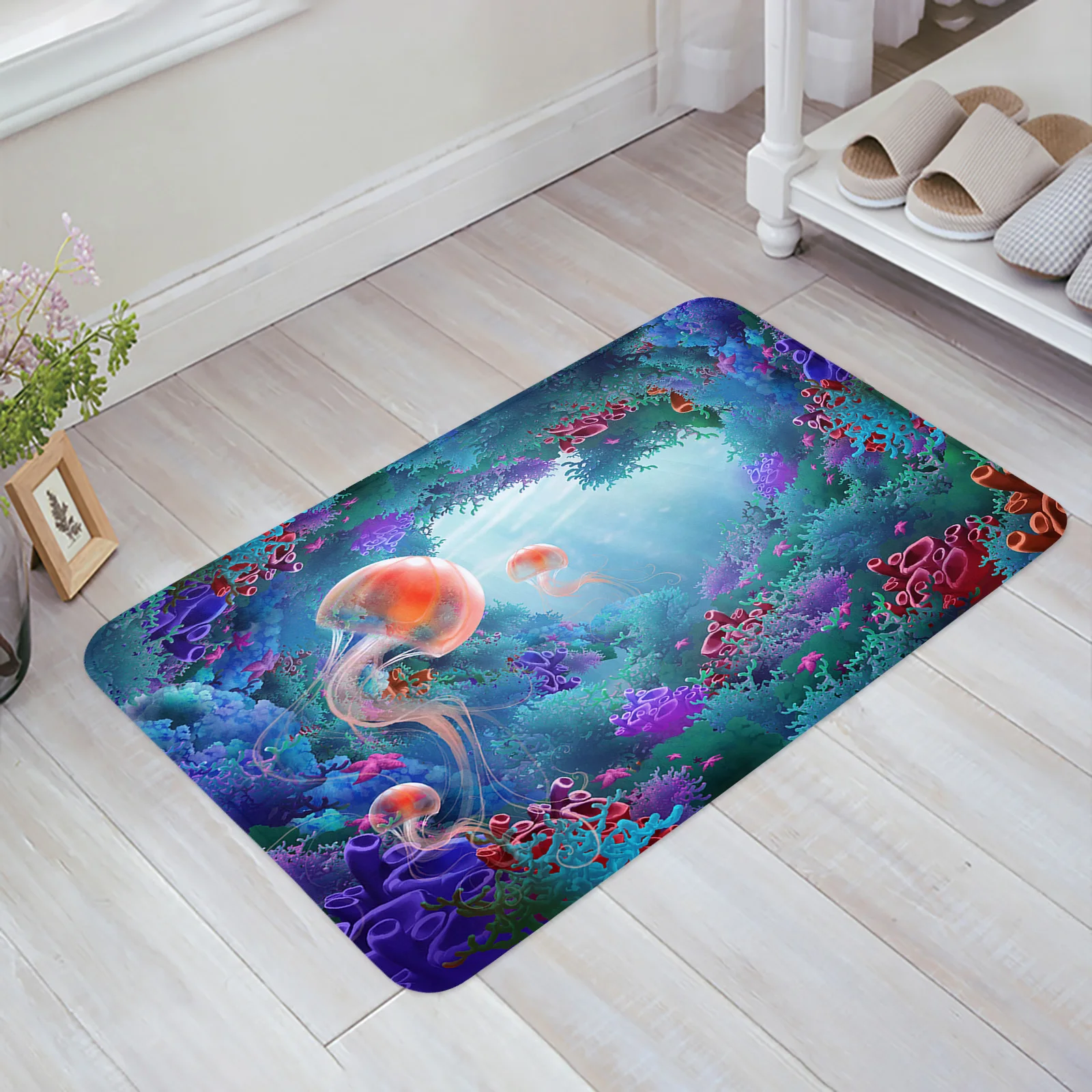 Sea Coral Jellyfish Underwater World Kitchen Floor Mat Living Room Decor Carpet Home Hallway Entrance Doormat Anti Slip Rug