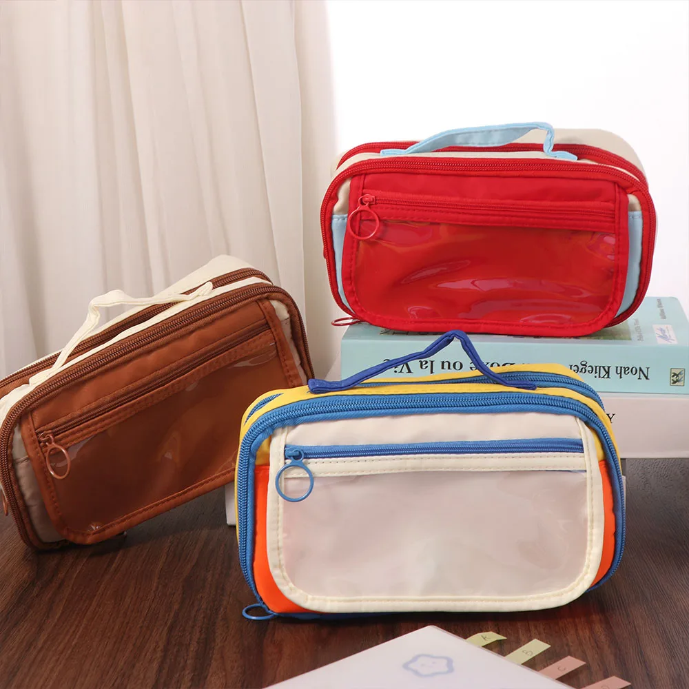 

Creative Large Capacity Canvas Pencil Case Multi Layers Portable Stationery Storage Bag Holder Zipper Makeup Bag Office Supplies