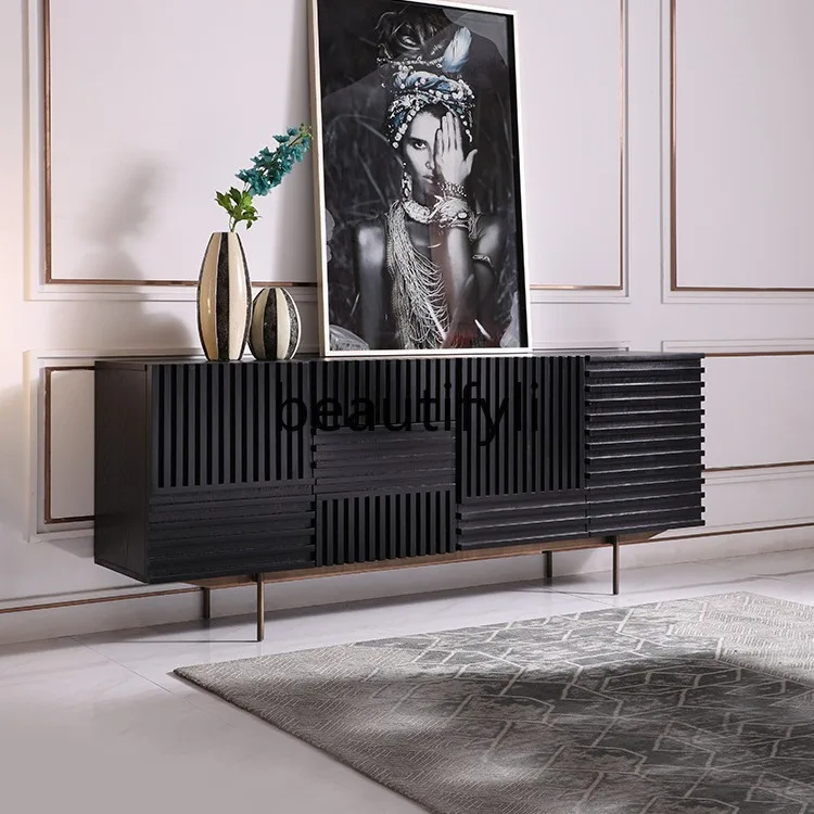 

Italian black oak TV cabinet, side cabinet, Nordic creative storage decorative cabinet