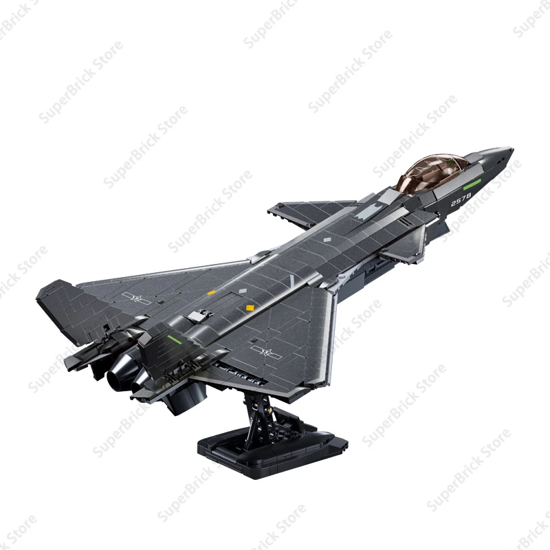 Military Invisible Carrier Based Plane J-35 Fighters Model Bricks Classic Batter Bomber Combat Aircraft Building Blocks Toy Gift