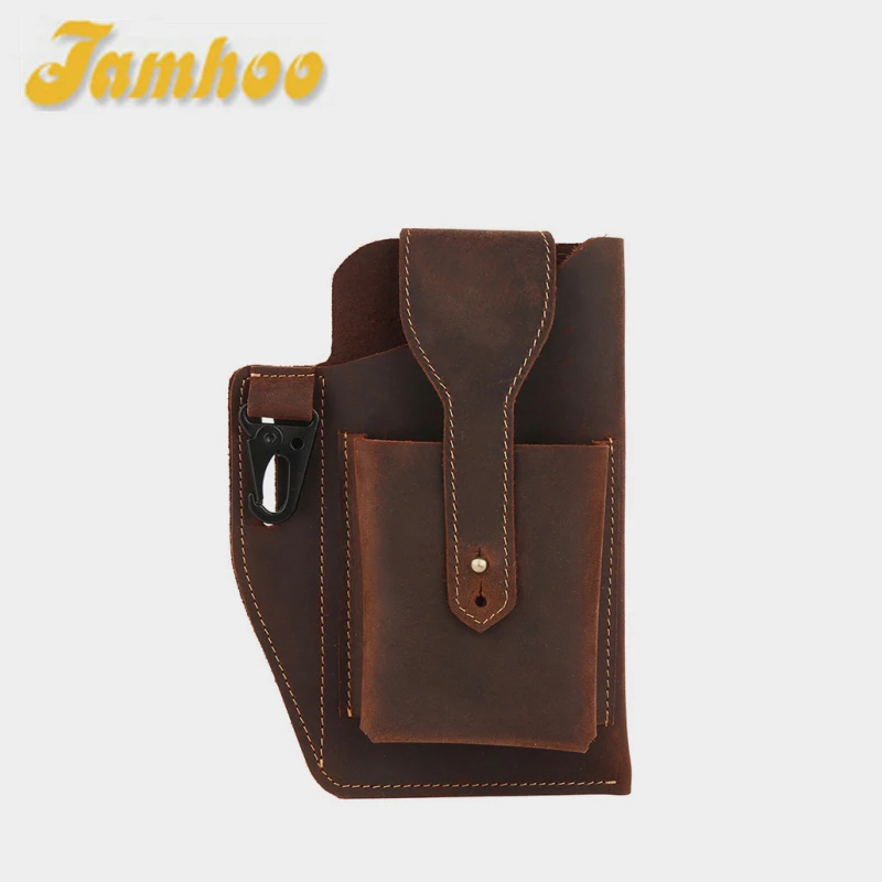 Jamhoo verrückte Pferd Leder Herren Hüft tasche Vintage Reise tragbare Handy hülle männliche Halter Schleife Holster Hüft tasche