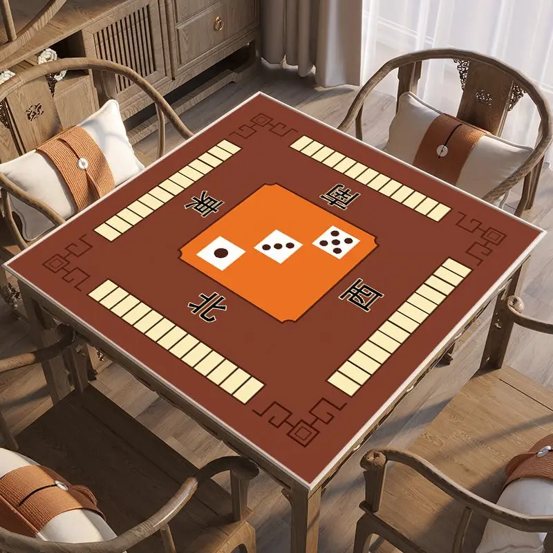 Khaki Brown Chinese Directional Printing Tabletop Mahjong Mat Anti-Slip Noise Reduction for Table Game Playing Room Decor