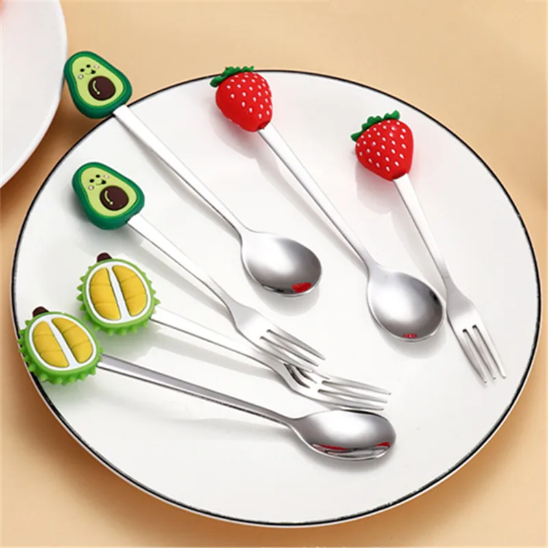 7Pcs Stainless Steel Fruit Shaped Coffee Spoons Fruit Dessert Spoon Fork Candy Tea Spoon Drink Tableware Kitchen Supplies