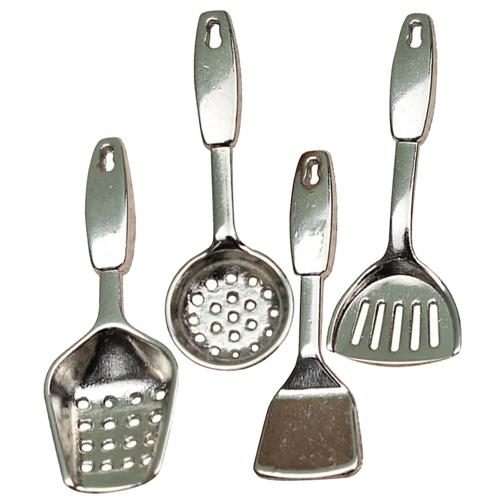 4 pçs conjunto de utensílios de cozinha em miniatura acessórios para casa de bonecas pás colheres liga crianças brinquedos fingir jogar mini