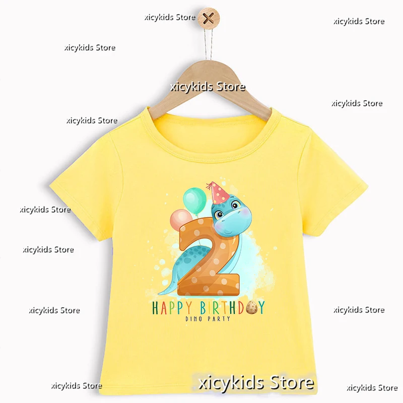 

T-Shirt For Boys Lovely Balloon Dinosaur Birthday Number 1-7 Years Old For Children'S Birthday Party Tshirt funny Boy Baby shirt