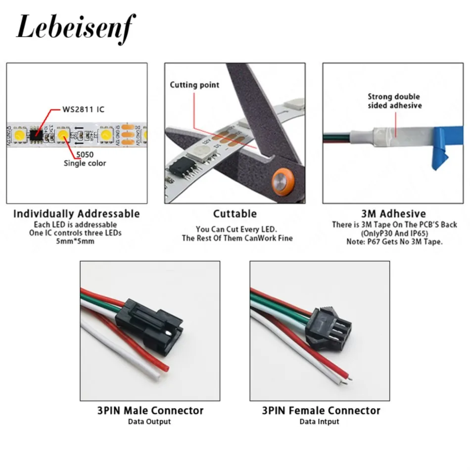 WS2811 5050 pojedynczy kolor ciepła biała lampa taśma pikselowa LED 3000K 6000K DC 12V 24V 30 lub 60 Leds/M do adresowania i programowania