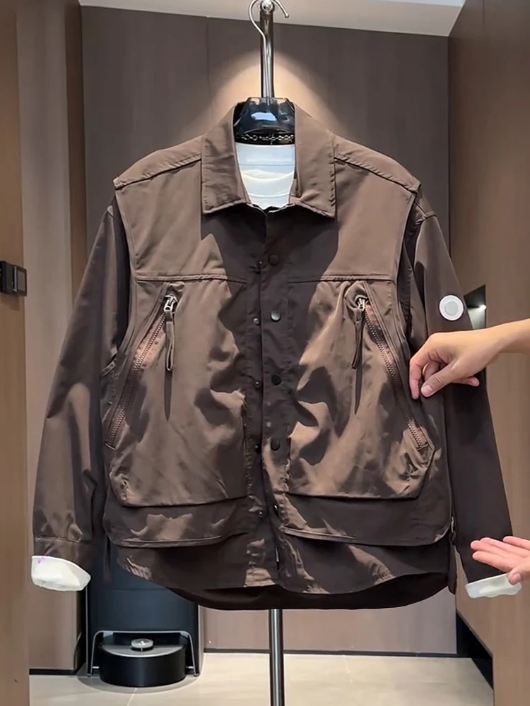 Men's Workwear Cotton Jacket Collared Shirt Style Splicing Design Winter Fashion Outerwear Casual Loose Fit Windproof