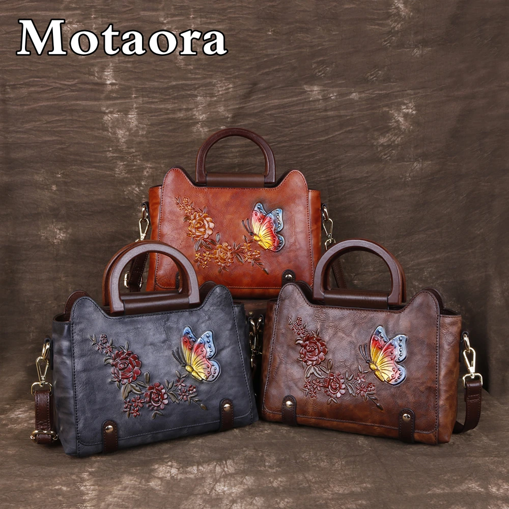 

MOTAORA Women Shoulder Bag For Ladies Top-Handle Genuine Leather Handbag Woman Handmade Embossed Butterfly Luxury Vintage Bags