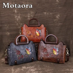 MOTAORA Women Shoulder Bag For Ladies Top-Handle Genuine Leather Handbag Woman Handmade Embossed Butterfly Luxury Vintage Bags