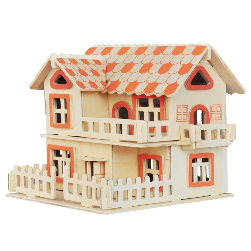 

candice guo 3D wooden puzzle DIY toy woodcraft architecture kit building series European Villa house birthday Christmas gift 1pc