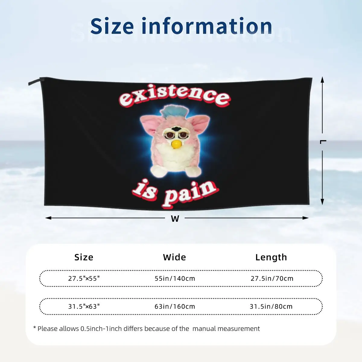 Furby Existence Is Pain Beach Towel Soft Microfiber Quick Dry Absorbent Quick Towels For Mountain Climbing