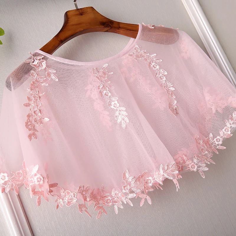 Cape de Mariage en Dentelle Rose pour Femme, Élégante, Accessoire de Bal