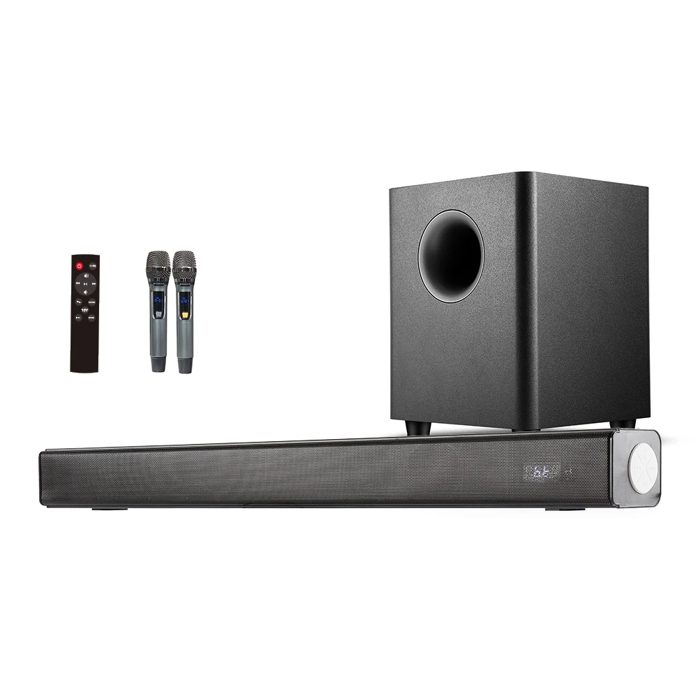 Wireless BT Soundbar Wireless Home Theatre System Sound bar With Pair Handheld UHF Microphones