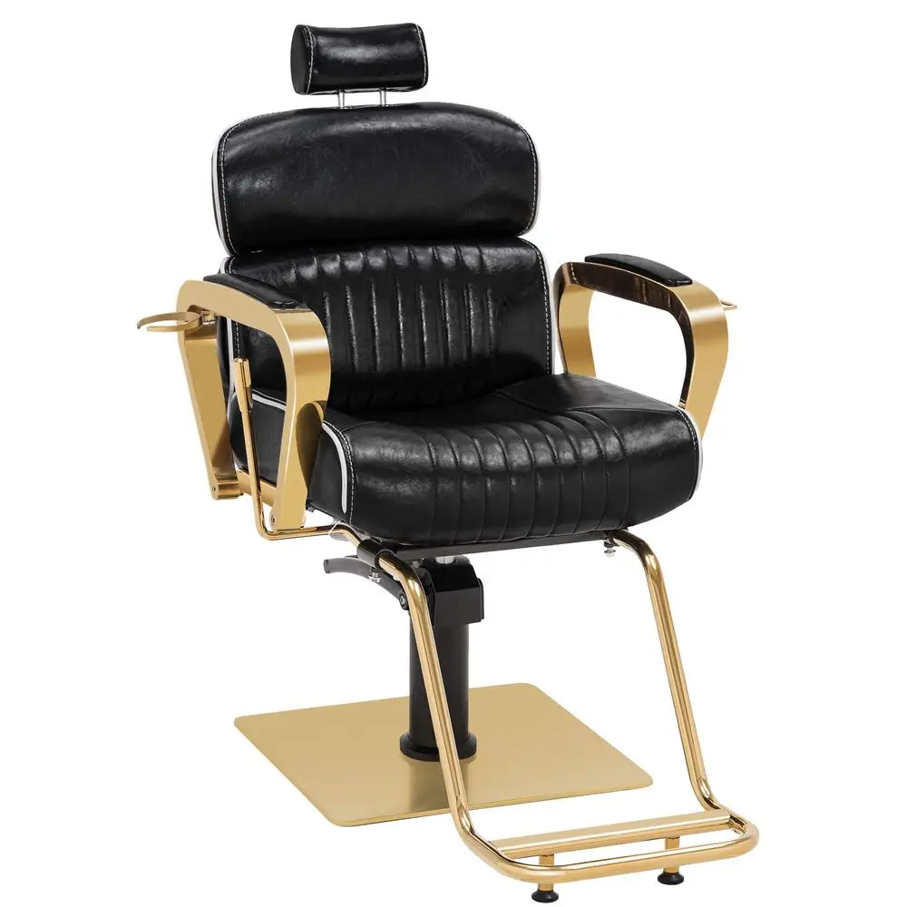 

Vintage Barber Chair Metal Hydraulic Recline Beauty Spa Salon Styling Equipment 3078 Gold