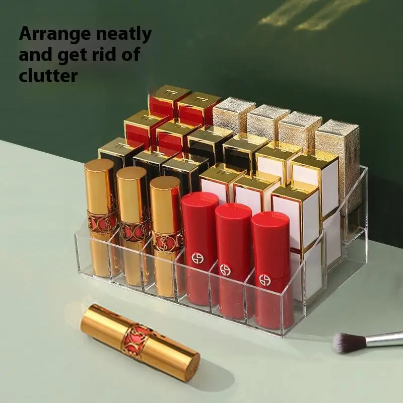 【F】24Grids Clear Acrylic Lipstick Box Makeup Organizer Storage Box Make Up Brush Display Holder Cosmetic Organizer Box