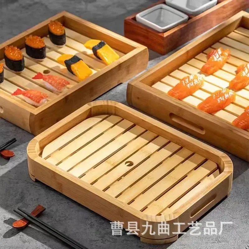 Square Plastic Sushi Plate Japanese Style Sashimi Dish Imitation Wood Grain Serving Tray for Restaurant Home Kitchen Dining
