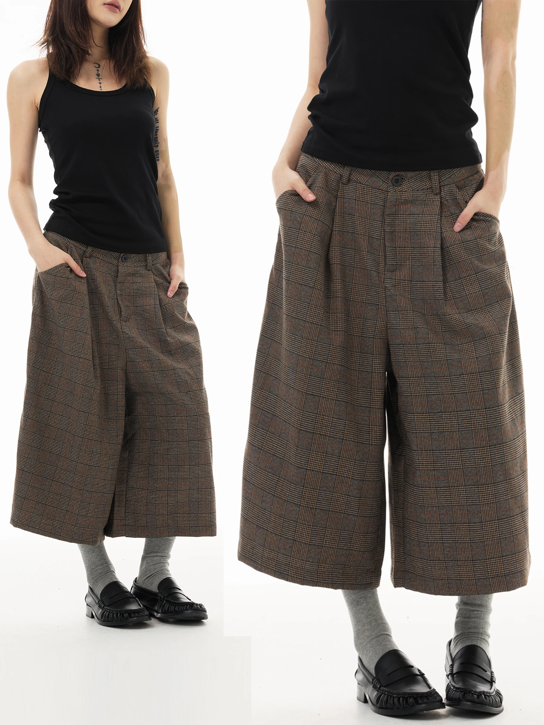Yeboun Vintage Plaid Suit Shorts Men's Loose Casual Seven-Quarter Length Women's Design Sensation Casual Pants