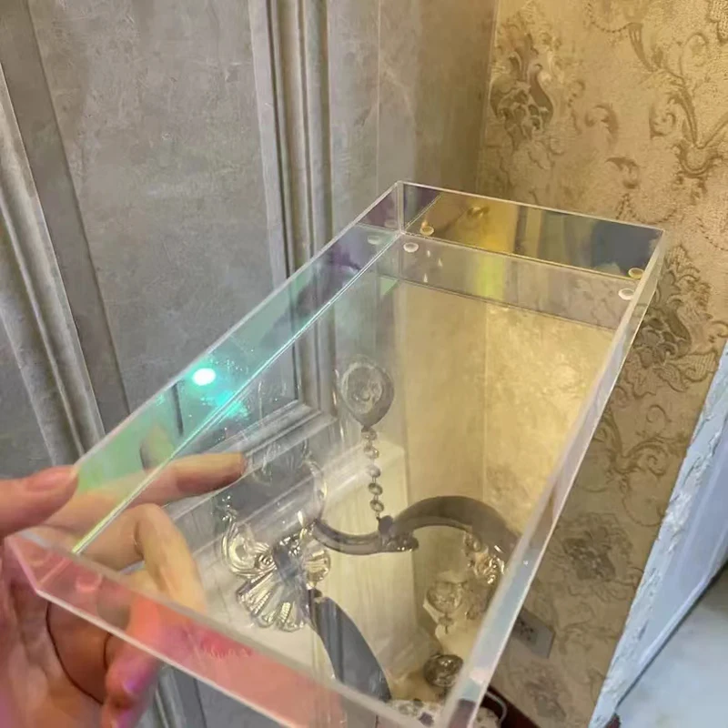 Iridescent acrylic toiletry jewelry cosmetics articles storage rectangular pallet hotel pickup box transparent storage tray