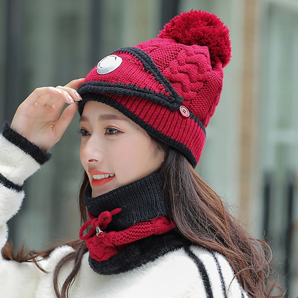 

1 set Warm Hat Mask Set Knitting Mask Hat Thicken Knitted Cotton Ear Cap Windproof Yarn Durable Comfortable Infants