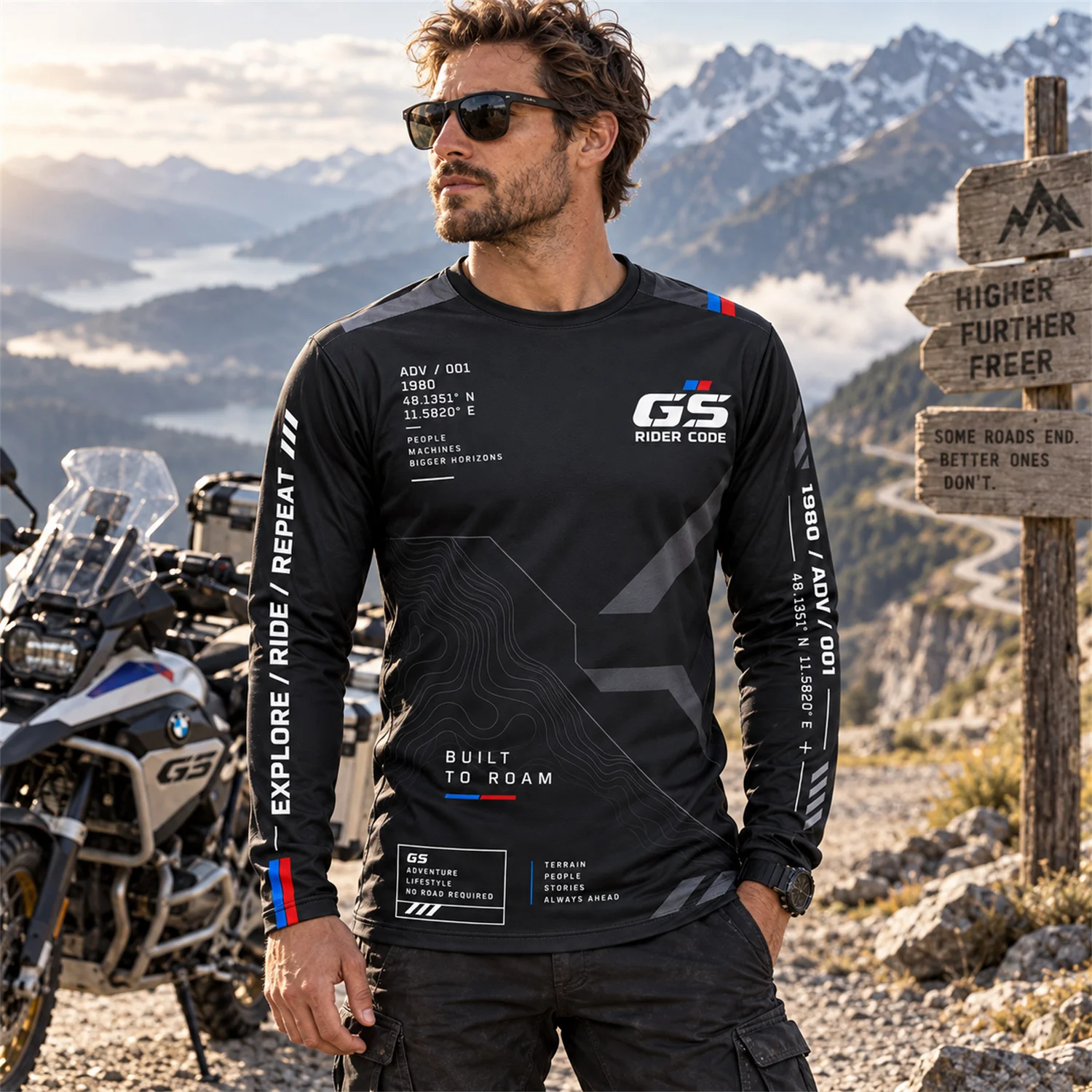 GS Motorrad Motorcycle Long Sleeve Shirt Rider Code Graphic Print Adventure Riding Jersey Unisex Biker Outdoor Travel Top