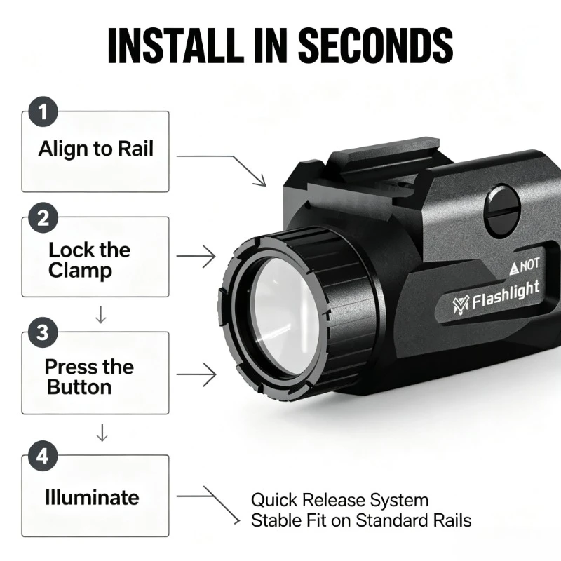 800LM USB Rechargeable Torch 4‑Mode Quick Release Rail Bracket Field Night Simulation Gear