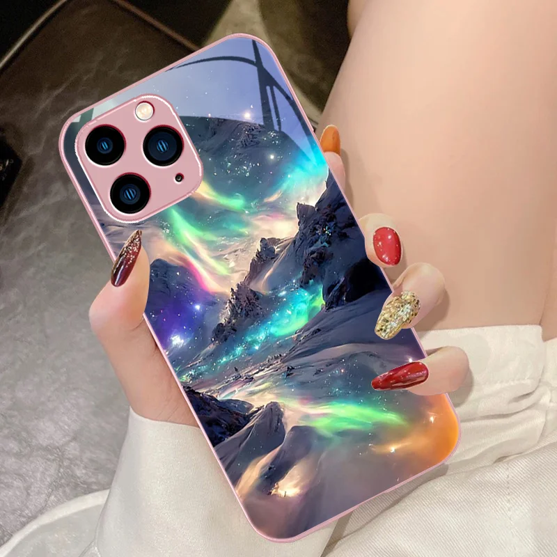 Brilliant Starry Sky For IPhone 15 Pro 14 13 12 Mini 11 XS Max XR 7 8 Plu SE 2020 2022 Tempered Glass Phone Case