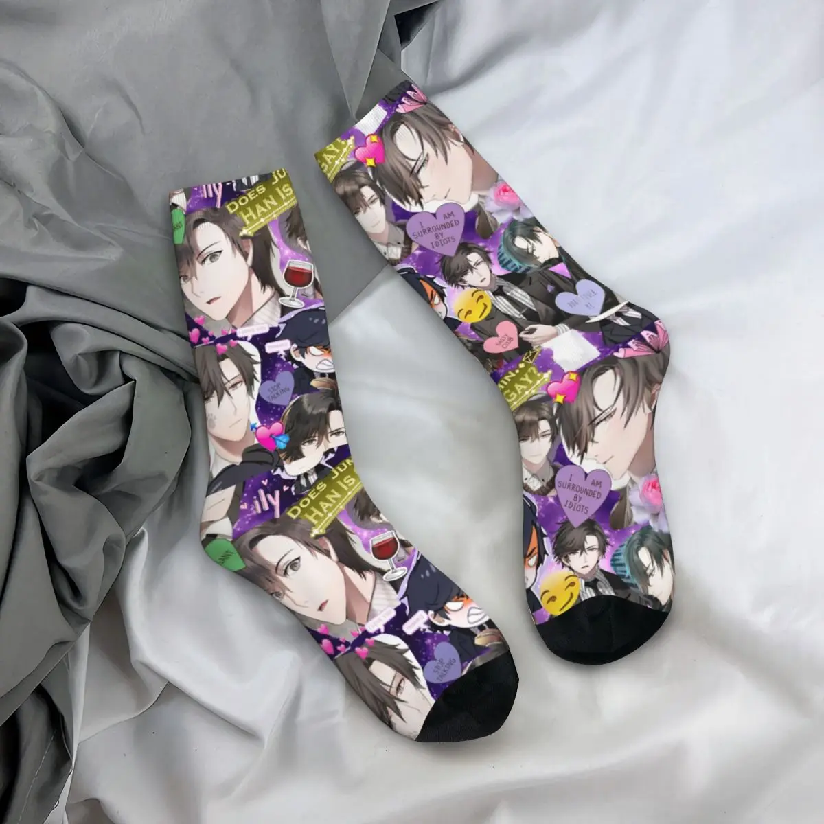 

Happy Funny Male Men Socks Harajuku Mystic Messenger Jumin Han Sock Video Game Graphic Stockings Spring Summer Autumn Winter