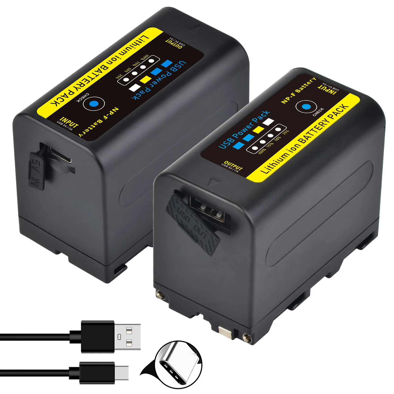 Tectra NP-F Series USB-C Charging Lithium Battery Pack 5200mAh&7800mAh for Sony NP-F550 F750 F960 F970 HXR-NX100 NX200 PXW-Z150