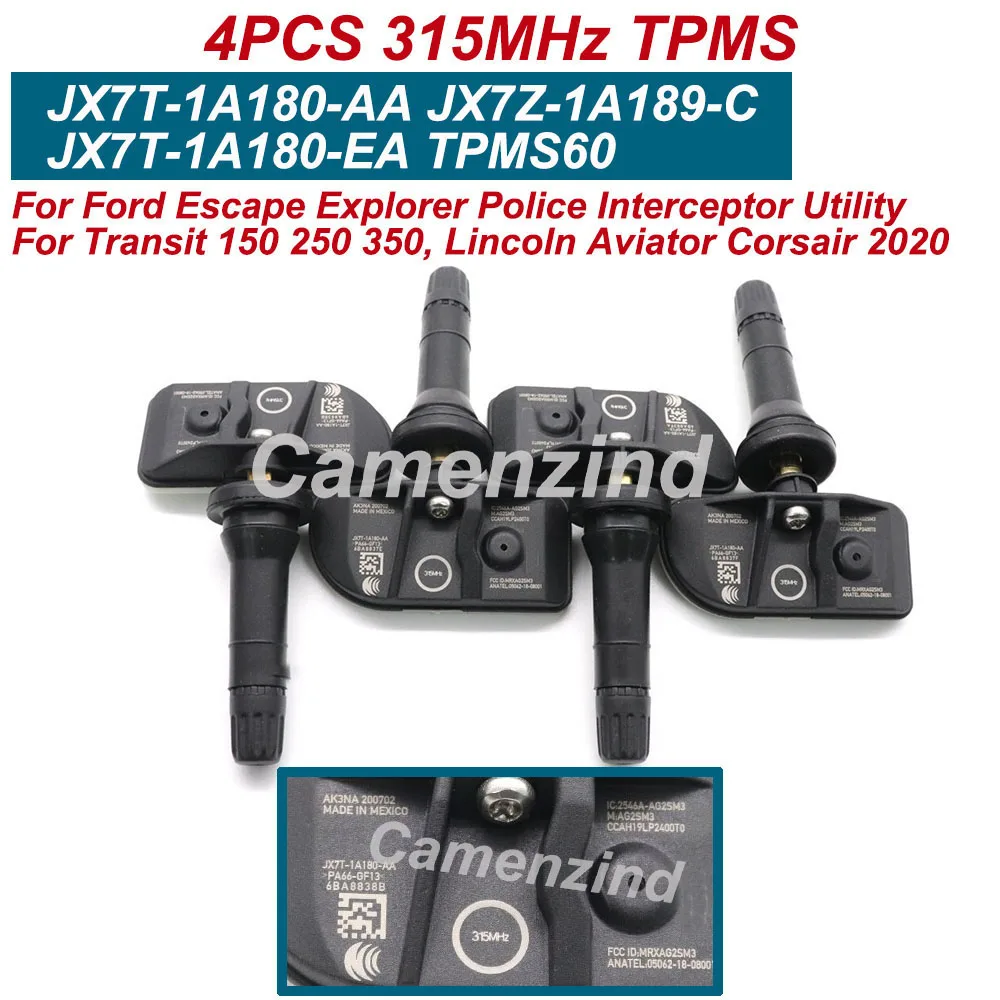 Sensor TPMS JX7T-1A180-AA JX7Z-1A189-C (4 Piezas) para Ford Escape, Explorer, Lincoln Aviator y Corsair 2020, Sensor de Presión de Neumáticos 315MHZ