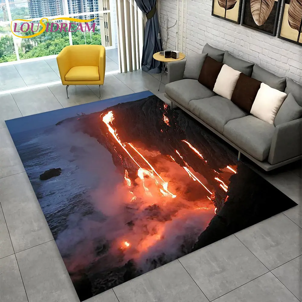 3D Volcano Lava Magma Area Rug Large,Carpet Rug for Living Room Bedroom Sofa Doormat Decoration,Kid Play Non-slip Floor Mat Gift