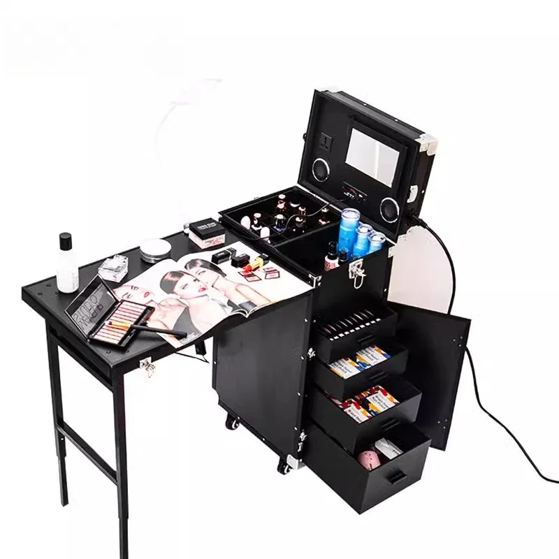 Professional manicure box, Bluetooth portable tattoo embroidery toolbox with lamp, universal wheel tie rod and makeup manicure