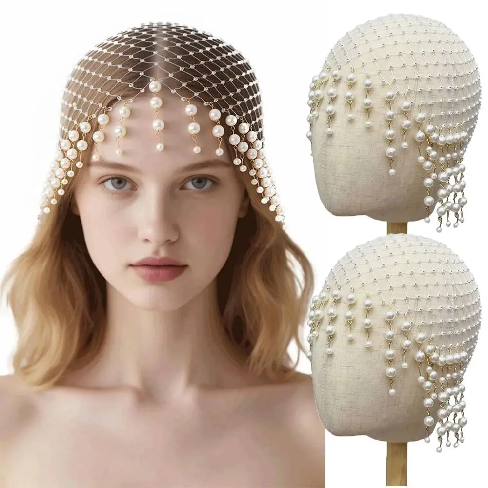 Soft And Secure Pearls Tassels Hair Hat Exquisite Handmade Pearls Tassels Headwear Hollow Out Designs Women Hat For Ladies