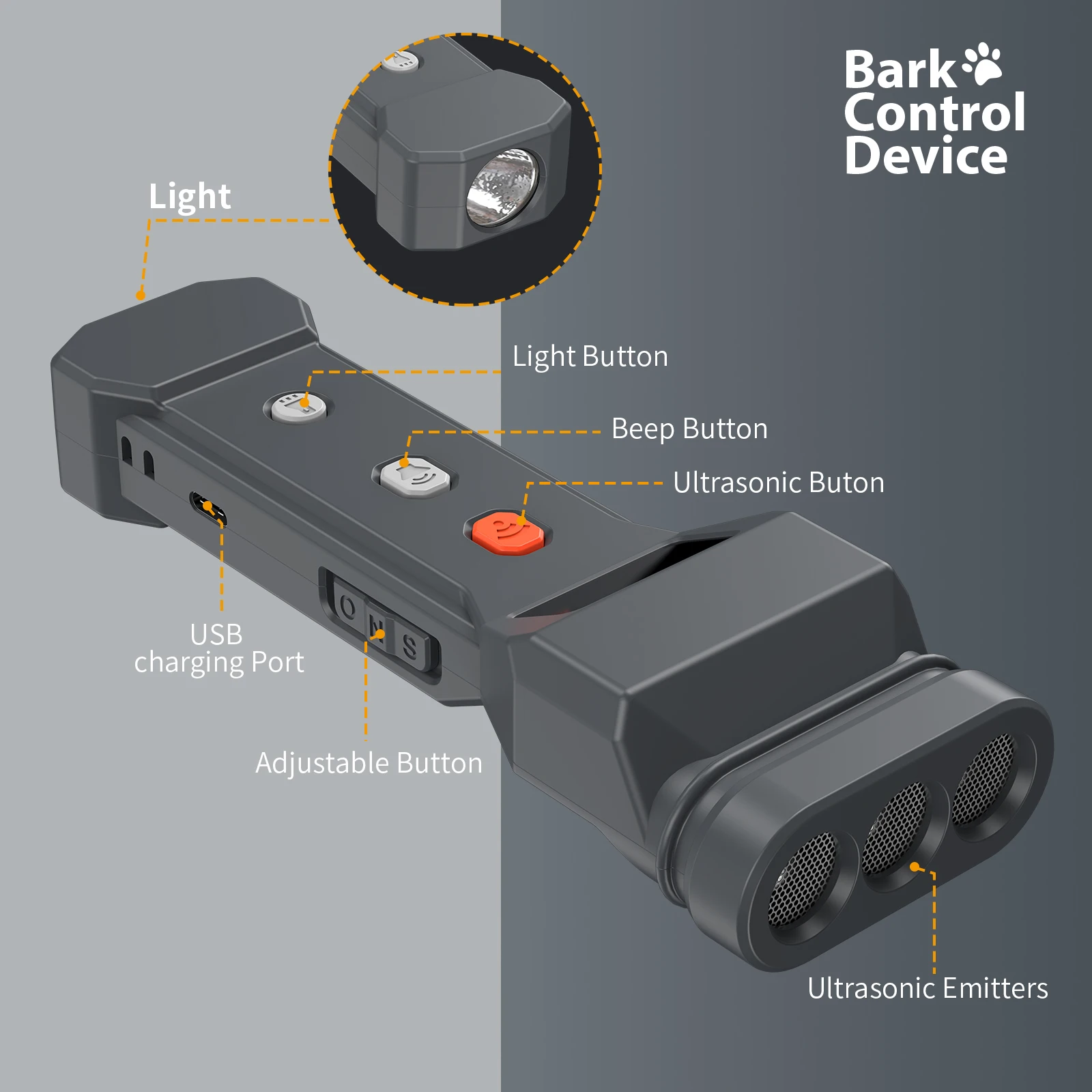 Ultrasonic Dog Repeller Dog Bark Deterrent Devices Rechargeable Portable Anti-Noise Anti-Barking Pet Dog Trainer Barking Silence