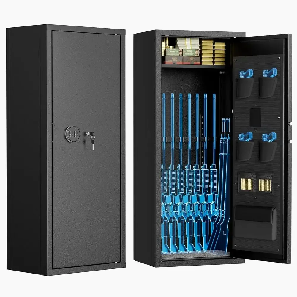 Adjustable Rifle Rack and Locking Gun Cabinet for Home or Office - Black