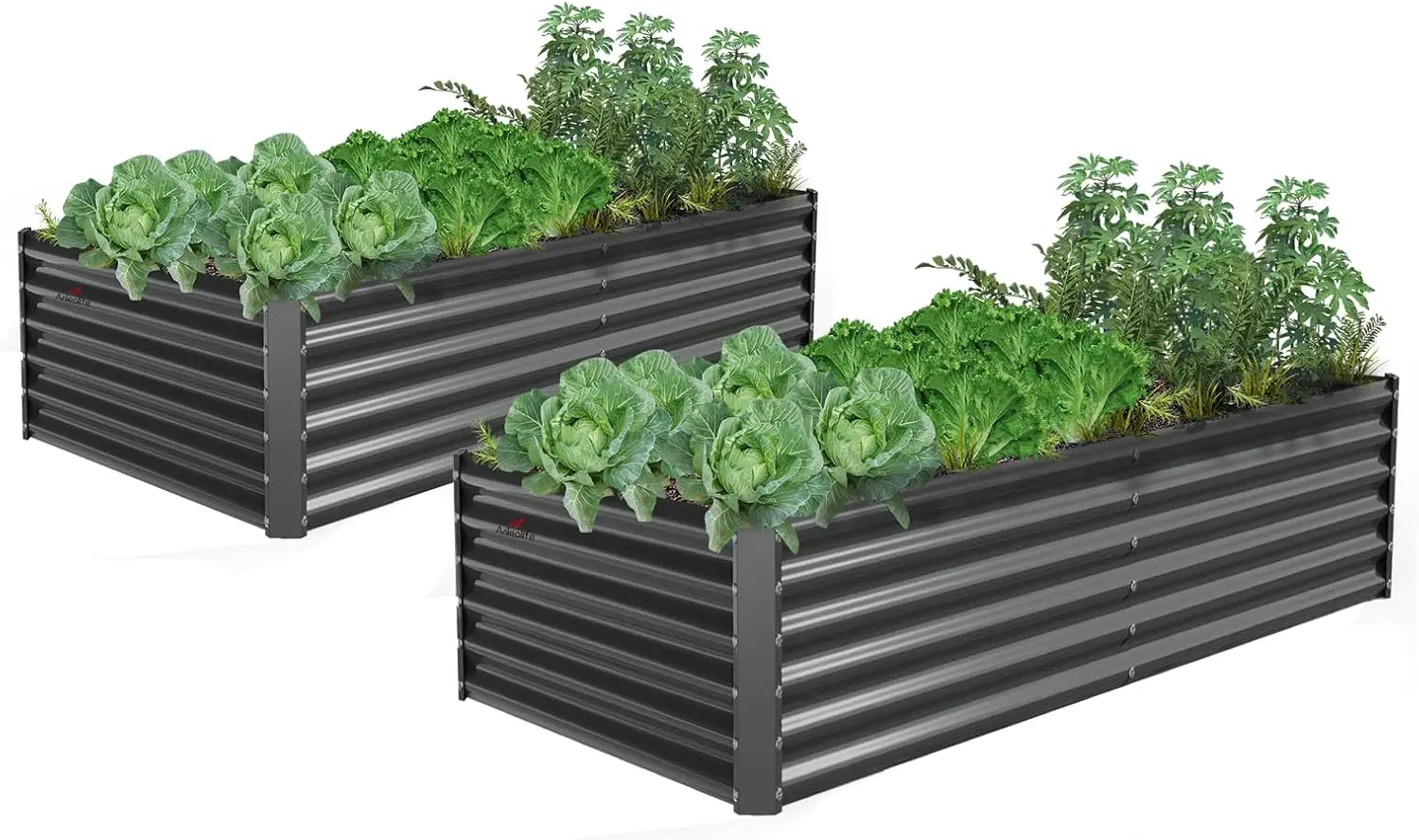 2 Pcs 6X3X1.5 ft Rectangular Galvanized Raised Garden Beds Outdoor for Planting Vegetables Flowers Herb, Quartz Grey