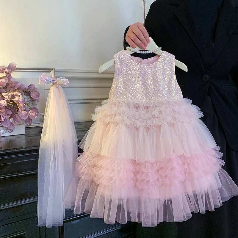 Girls clothes Mesh Summer Vest Princess Dress Summer  Little Girl Dress Fluffy Dress