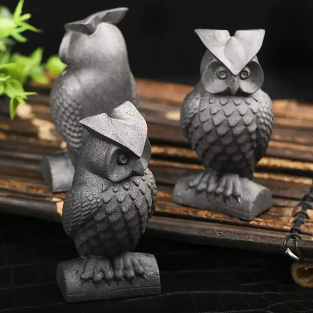 

1PC Natural Crystal Shungite Owl Statue Hand Engraving Carving Animal Quartz For Jewelry Modern Home Decoration