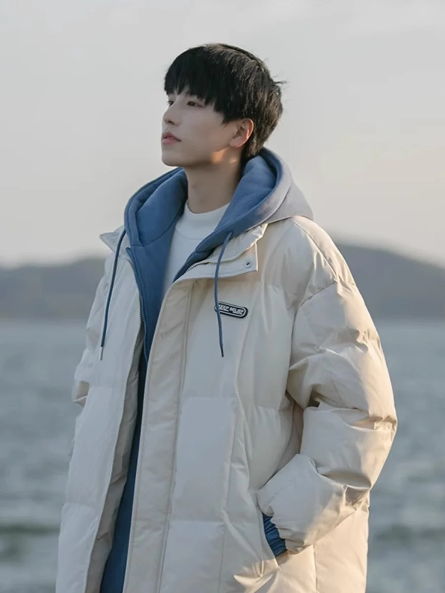 

Модная свободная мужская хлопковая куртка с капюшоном для осени и зимы, теплая, в японском стиле, от известного бренда, верхняя одежда