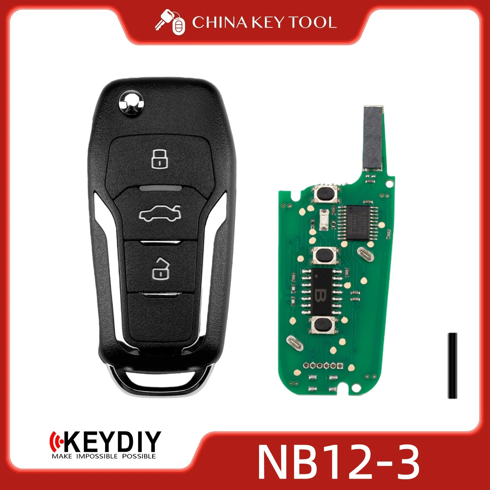 

KEYDIY NB12-3 KD NB Series Universal Flip Remote Key 3 Buttons Compatible with Ford Type Vehicles - Without Proximity