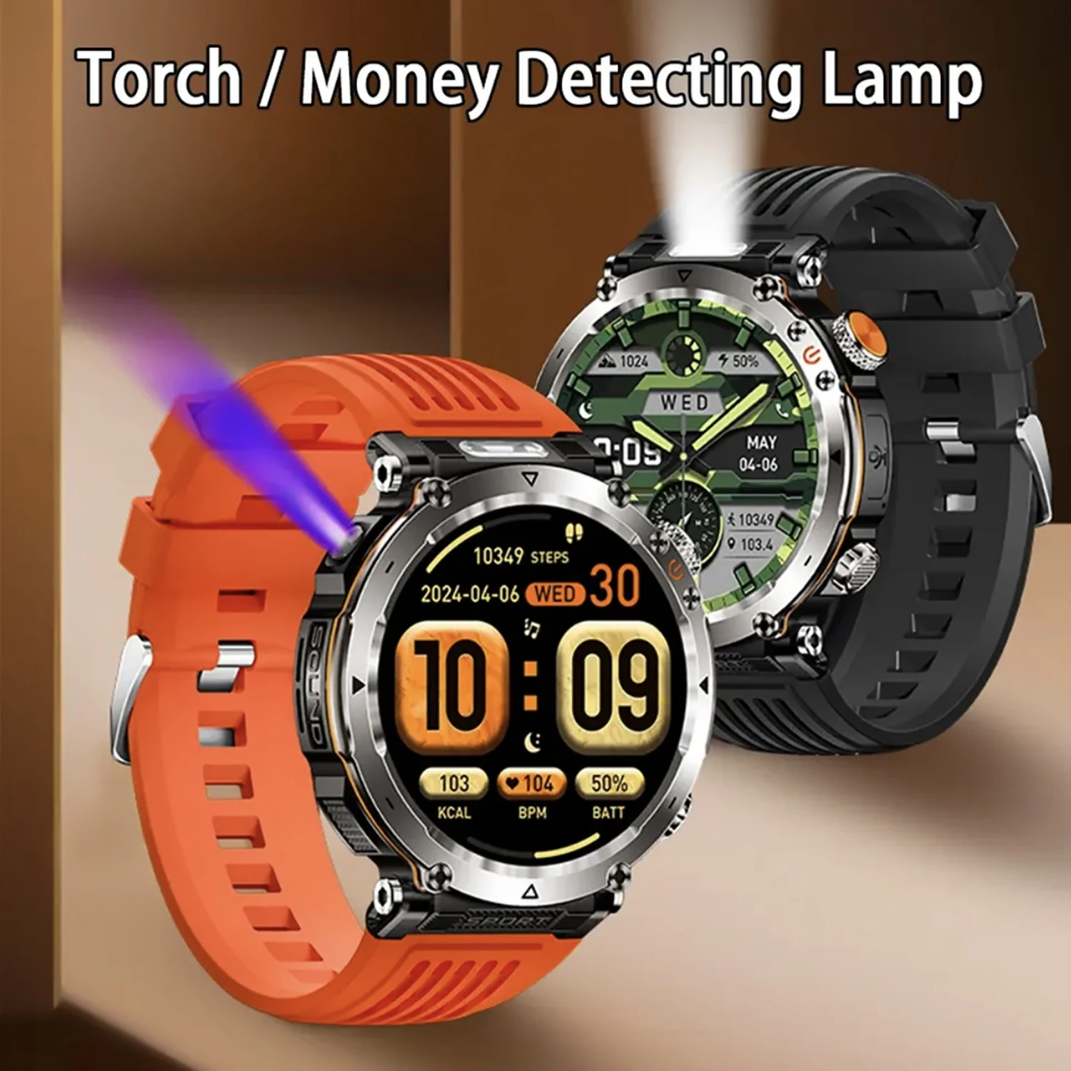 Military Smartwatch Men With LED Flashlight 1.7 inch 3ATM Waterproof Fitness Watch 600 mAh Battery Talking Smartwatch 2025New